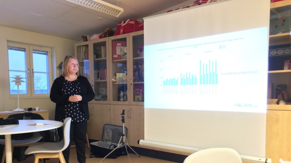 Marianne Öhman, analytiker inom Folkhälsocentrum, presenterar statistik från Region Norrbotten. 