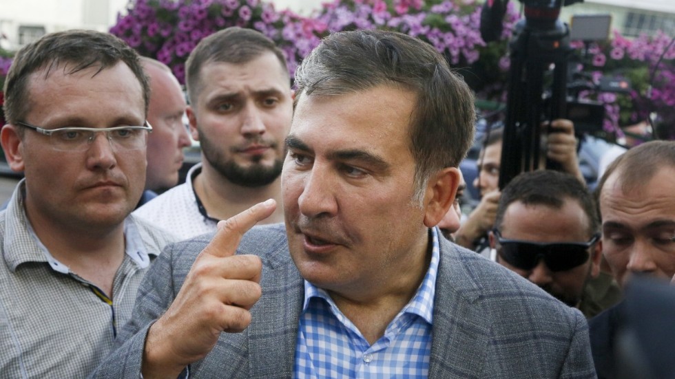 Georgien expresident Micheil Saakasjvili för ett år sedan när han återvände till Ukraina. Arkivbild.