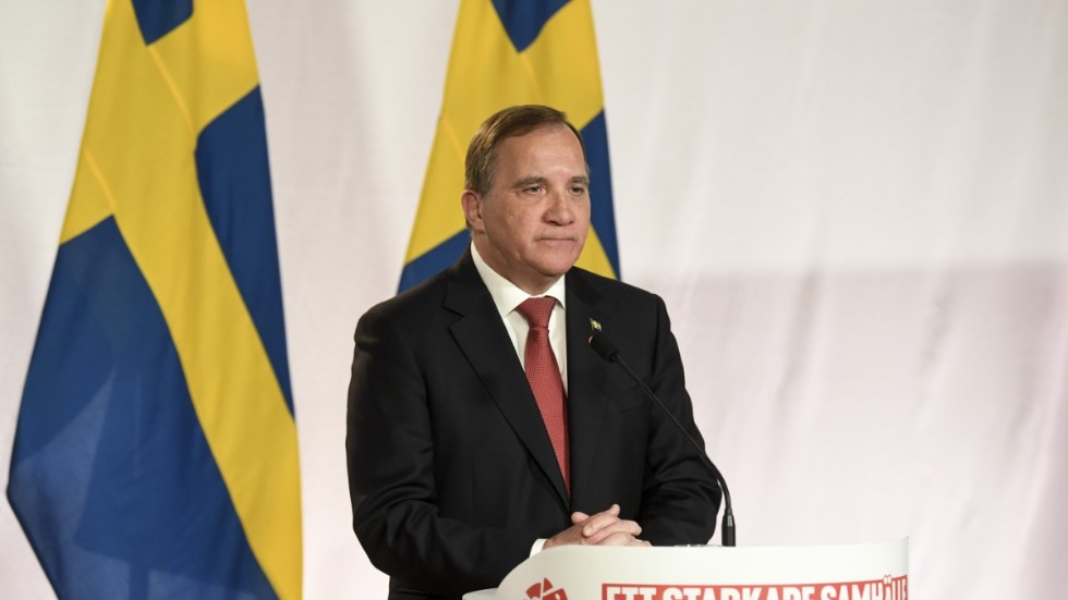 Socialdemokraternas partiledare Stefan Löfven förstamajtalar 2020.