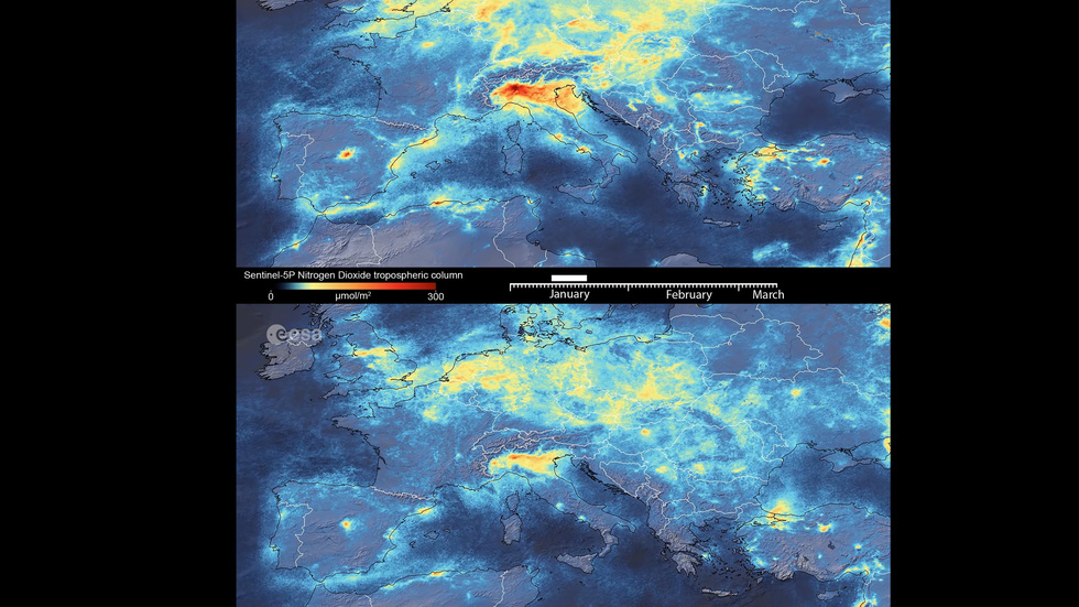 ESA har nu släppt sitt kartverktyg över halten kvävedioxid i atmosfären fritt. Här är en tidigare bild över utsläppen i norra Italien. Arkivbild.