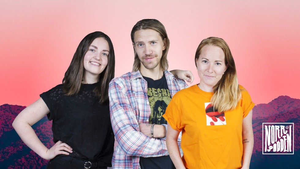 Emma Isberg, Magnus Tosser och Jessica Tervaniemi i nöjespodcasten "Norrpodden".