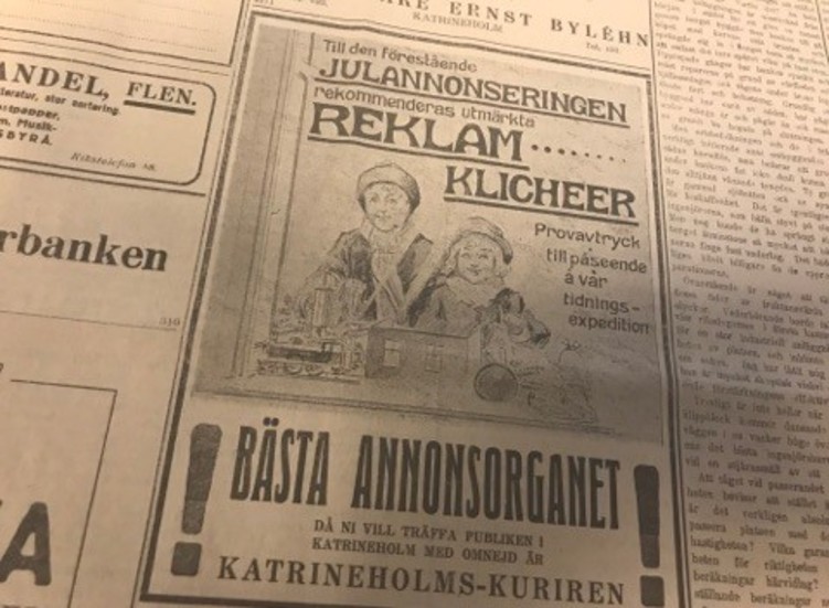 Kuriren för 100 år sedan: Julannonsera i Katrineholms-Kuriren - bästa annonsorganet.