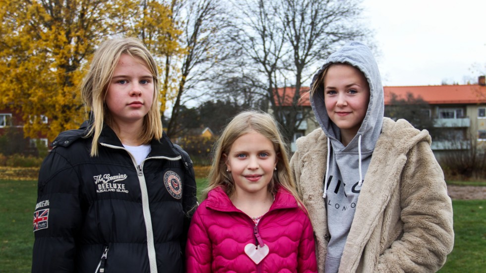 Linn Andersson, Astrid Marcusson och Madicken Karlsson går på Tärnsjö skola. De tror att det är olika hur man reagerar på svordomar i skolan, men säger att de själva inte bryr sig.