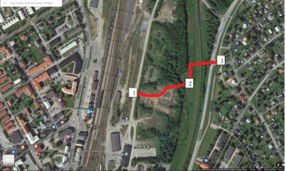 Här är flyktvägen från järnvägsstationen och till Erikslund där två av av de mordåtalade männen greps.