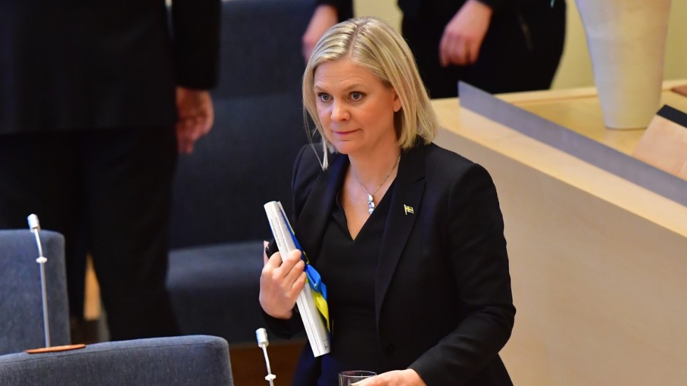 Finansminister Magdalena Andersson (S) under budgetdebatten i riksdagen.