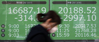 Tokyobörsen faller – ljusare på andra håll