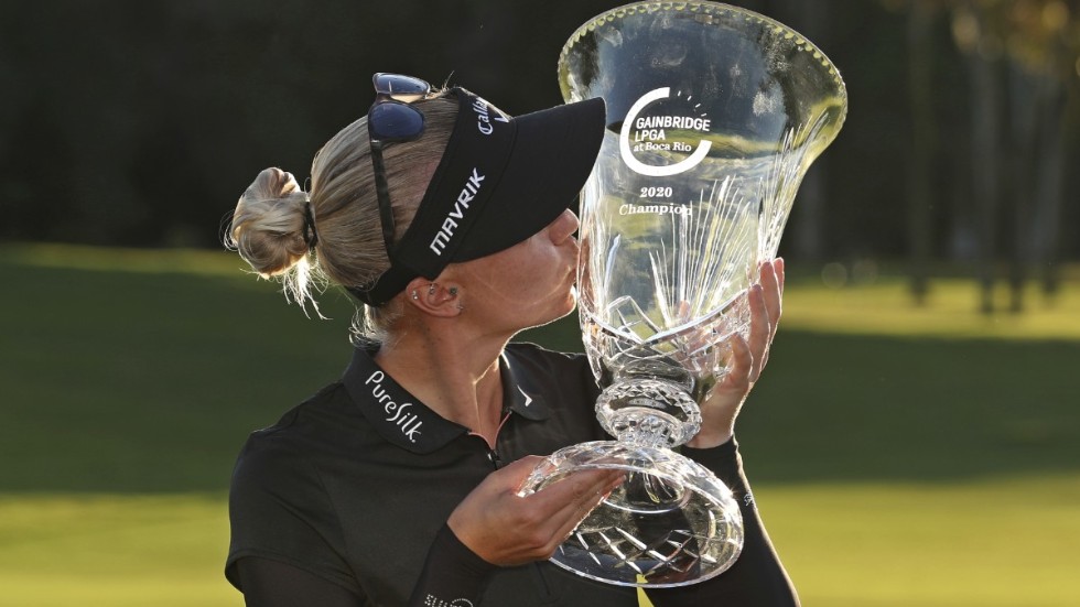 Madelene Sagström efter LPGA-toursegern tidigare i år. Arkivbild.