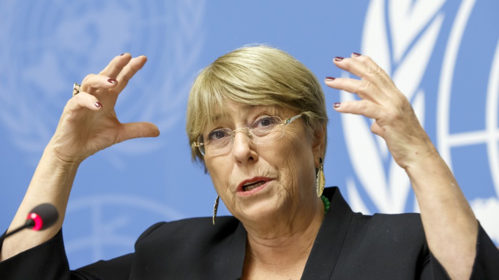 FN:s människorättschef Michelle Bachelet under ett tal förra året. Arkivbild.