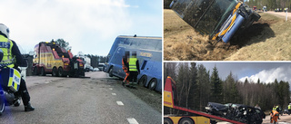 Allvarligt skadad kvinna i 30-årsåldern förd med ambulanshelikopter till NUS – frontalkrockade med buss på E 4