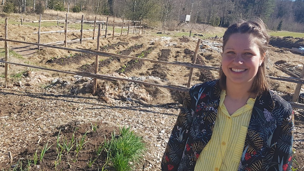 Linda Ogebribk i sin växande odling utanför Vimmerby där många Vimmerbybor visat intresse för för den nya andelsodlingen.