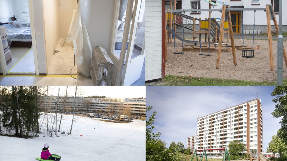 Miljonprogrammet behöver renoveras. En del kommunala bolag renoverar sina hus, andra säljer dem. Uppe till höger Rönngatan i Katrineholm, nedtill Brandkärr i Nyköping och Årby i Eskilstuna. 