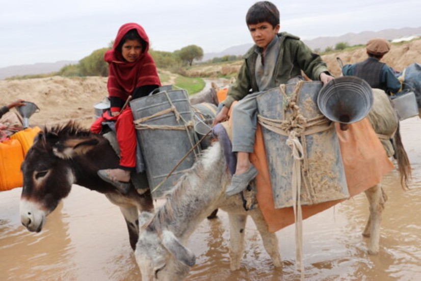 Befolkningen på landsbygden i Afghanistan är helt beroende av nederbörd, både för jordbruket och för dricksvatten. Klimatförändringarna får därför extrema konsekvenser. På bilden Marzia och Faizullah, i distriktet Shulgara, som hämtar vatten till sin familj.

