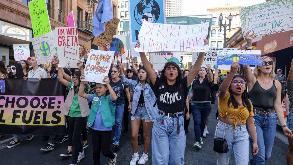Demonstration för klimatet i Kalifornien, i Greta Thunbergs fotspår.