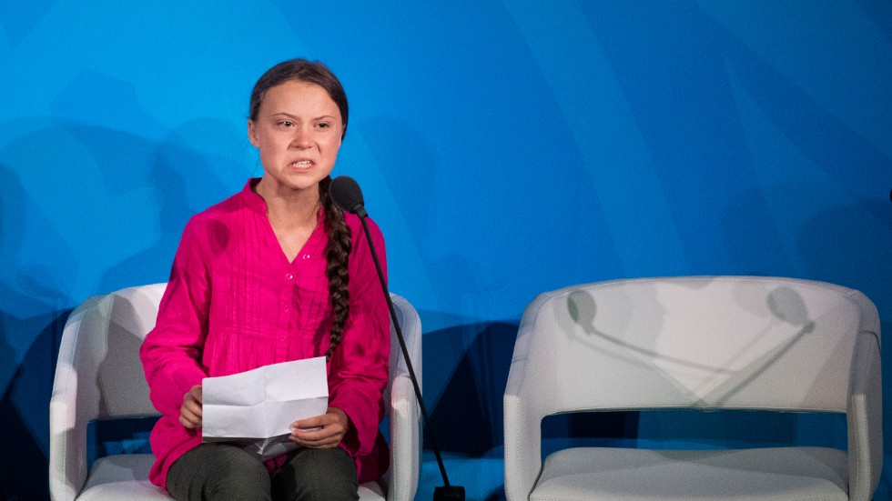 Greta Thunberg talar i FN:s generalförsamling vid öppnandet av UN Climate Action Summit 2019.