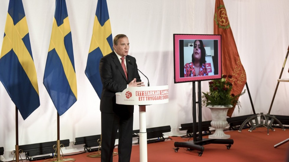 Socialdemokraternas partiledare Stefan Löfven förstamaj-talade via Facebook och Youtube.