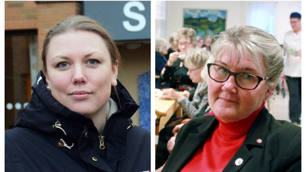 Från vänster: Marie Nicholson (M) och Helen Nilsson (S). Båda partierna har valt att stötta den lokala handeln genom att köpa presentkort.