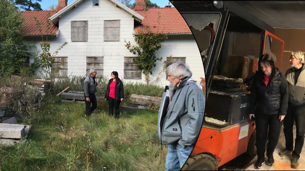 Peter Dewoon känner sina stenar. I bakgrunden konstnärskollegorna Hans Estvik och Lea Karlsson som också sörjer över förstörelsen och läget för stenkonstnärerna i Sörmland. 