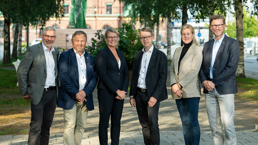 Personerna bakom fusionen. Torgny Hardselius, Per Lärkeryd, Maria Broman, Olle Söderström, Charlotta Kristov och Stig Högberg.