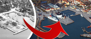 Se historiska flygbilderna över Visby hamn