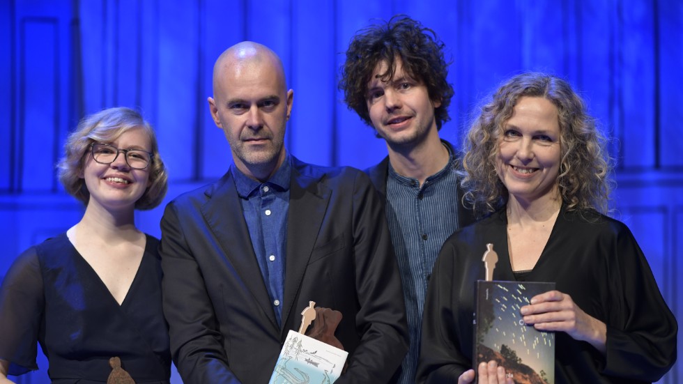 Vinnarna av Augustpriset 2019: Emma-Karin Rehnman, Patrik Svensson, Oskar Kroon och Marit Kapla under Augustgalan i Stockholms konserthus på måndagskvällen.
