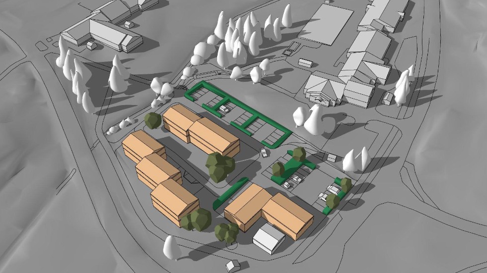 Så här kan bebyggelsen vid Slottskogsleden komma att se ut, enligt förslaget till detaljplan. Håbohus planerar att bygga cirka 30 lägenheter i området.
