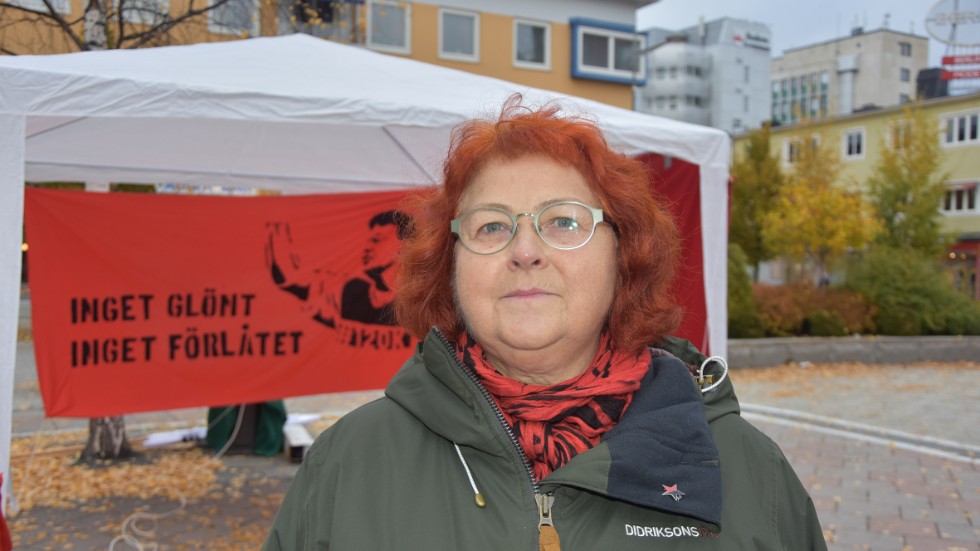 "Det är vi som är här som ska bekämpa nazisterna", sa.Birgitta Aronson Normark, Luleå LS av Sac Syndikalisterna. 