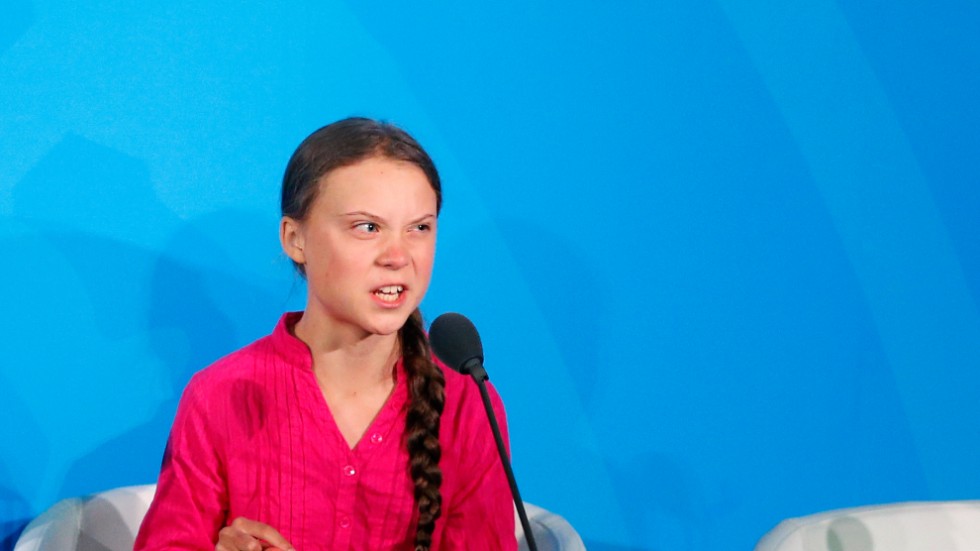 Greta Thunberg vid FN:s klimatmöte i måndags. Vad hon varnar för är en katastrof på riktigt.
