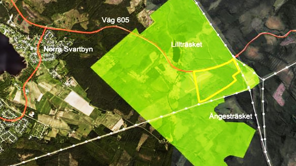 Det här är ett utdrag ur Bodens kommuns översiktsplan 2025. Det gröna området är verksamhetsområdet för elintensiv industri i Norra Svartbyn som kommunen vill skapa. Området som är markerat med gult är aktuellt detaljplaneområde, som fullmäktige nu godkänt.