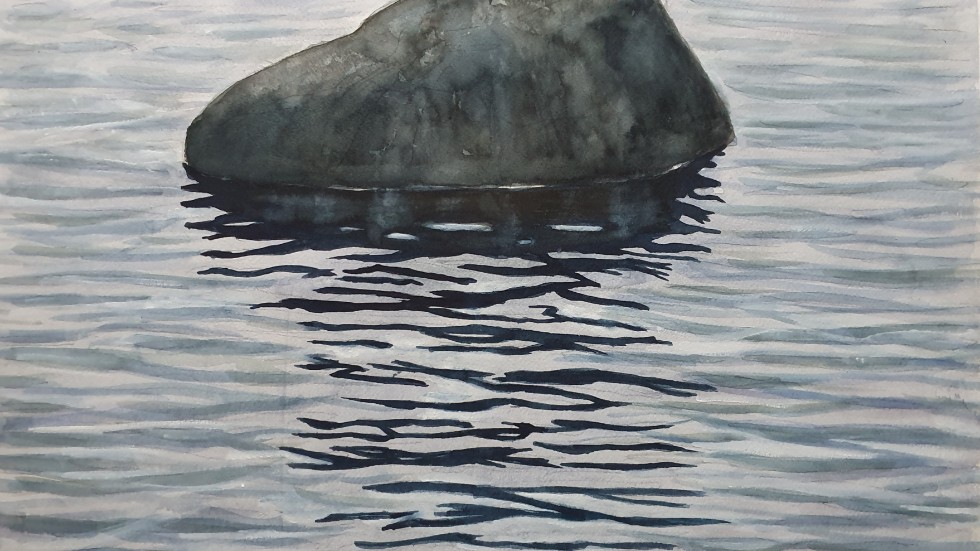 Sten i Ryssbält VII, akvarell, 50x60 cm
