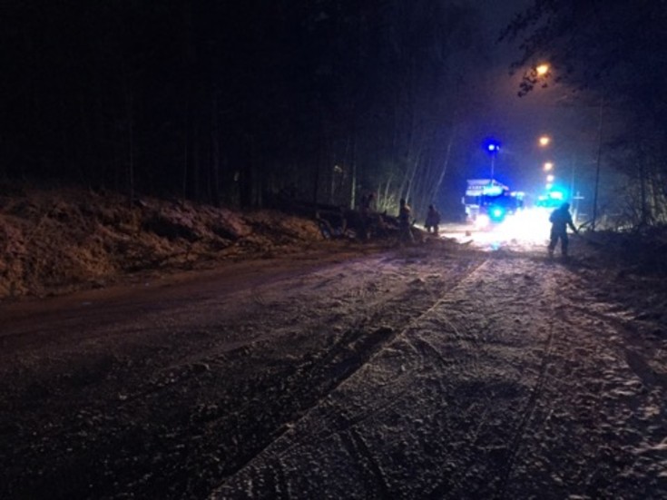 Ett träd hamnade tvärs över Sjöviksvägen i Krokek.