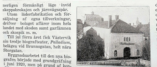 1921: Biografteatern Palladium fyller ett år