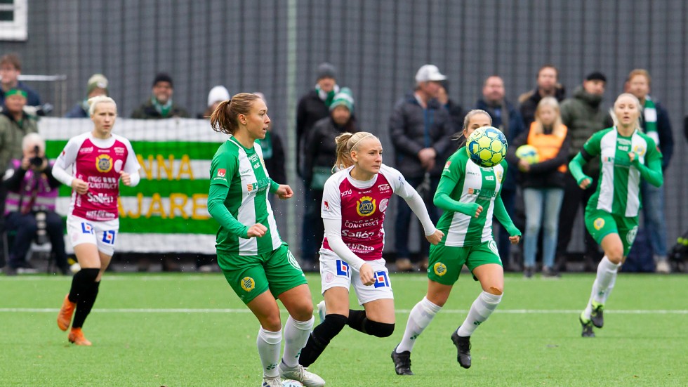 Uppsalas spjutspets Cassandra Korhonen under avgörande matchen borta mot Hammarby.