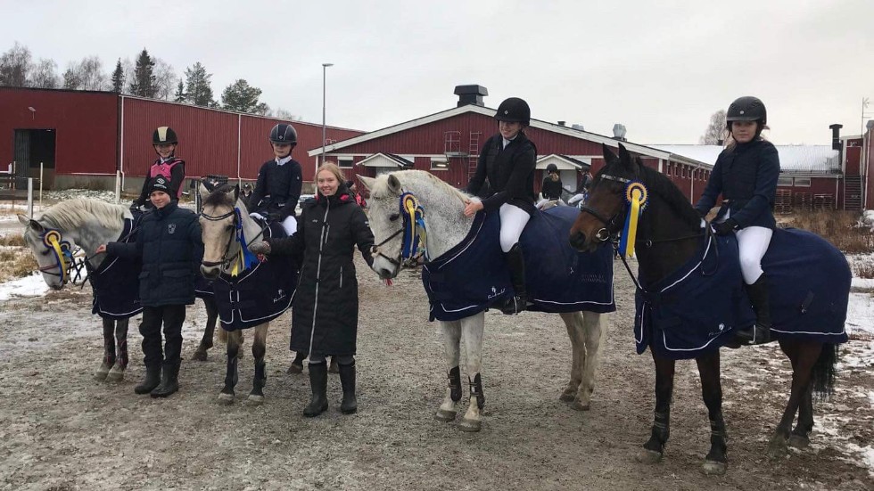 Piteå Ridklubbs ponnylag vann division 3. Laget från vänster: Tyra Marklund, Alice Westerberg, Elsa Nilsson, Olivia Risberg (lagledare), Ella Eriksson och Ylva Andersson.