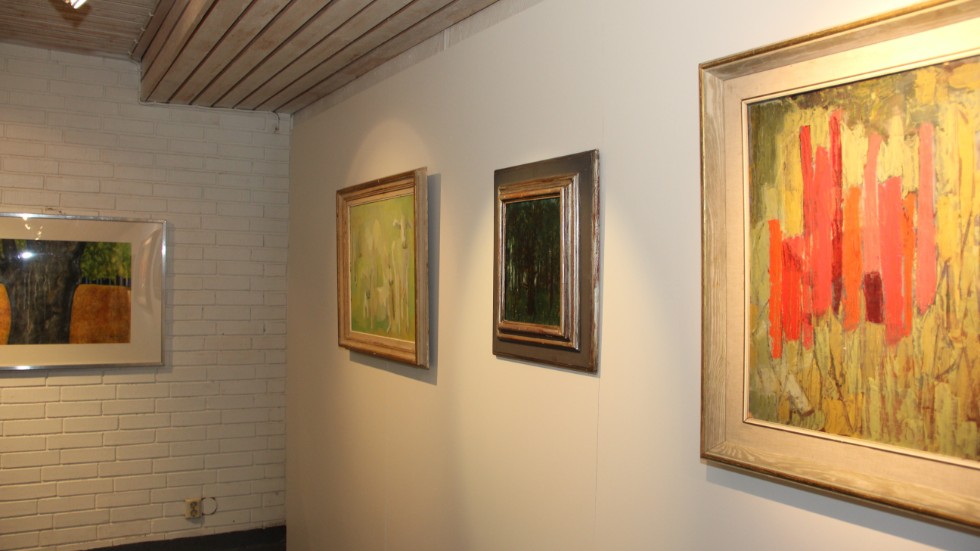 Hägglunds samling av måleri från andra hälften av 1900-talet visas i Valsta simhalls ombyggda omklädningsrum och duschrum.