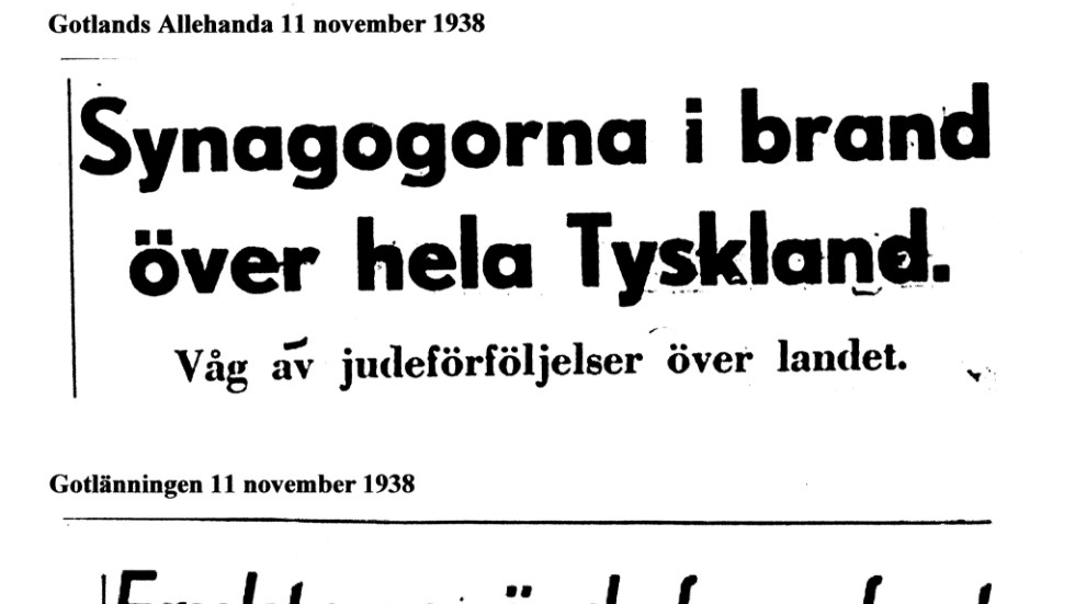 Rubriker i de gotländska lokaltidningarna 11 november 1938
