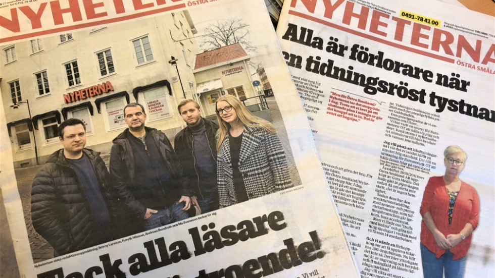 I de två sista numren av Nyheterna, som ingår i Östra Småland, tackar journalisterna för förtroendet. Nu ges tidningen inte ut längre. 