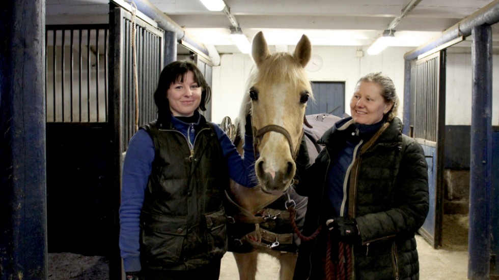 "Inriktningen är ju utbildning av hästar och människor och framförallt hoppning men även mycket dressyr." säger Agneta Egermo, här till höger i bild. 
Till vänster: Anna-Corine Egermo, i mitten Hectra. 