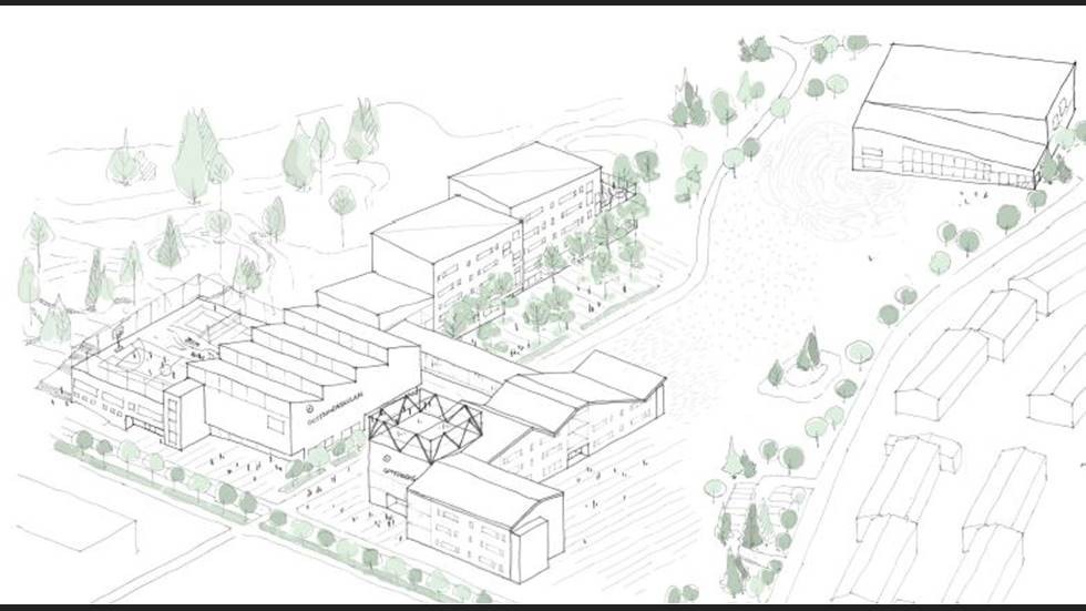 Preliminär skiss över det planerade skolområdet som ska ersätta nedbrunna Gottsundaskolan.