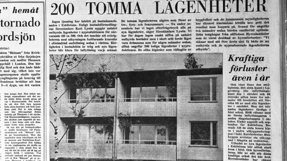 Året 1968 fanns det gott om tomma lägenheter i nybyggda områden som Lagerberg, Slagsta och Sahl.