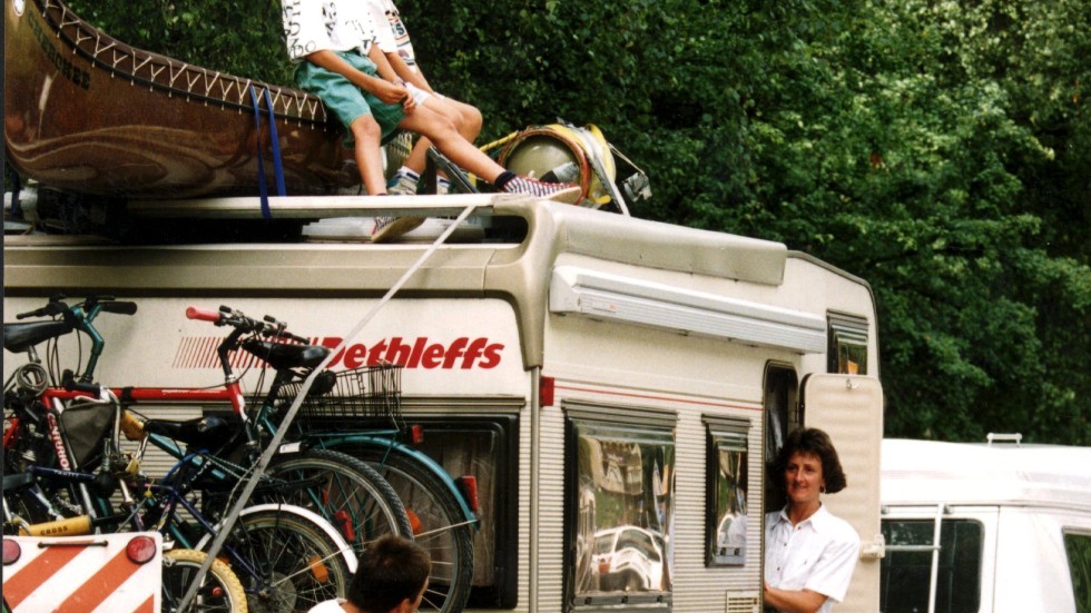 Tysk familj i husbil under 1990-talet. 