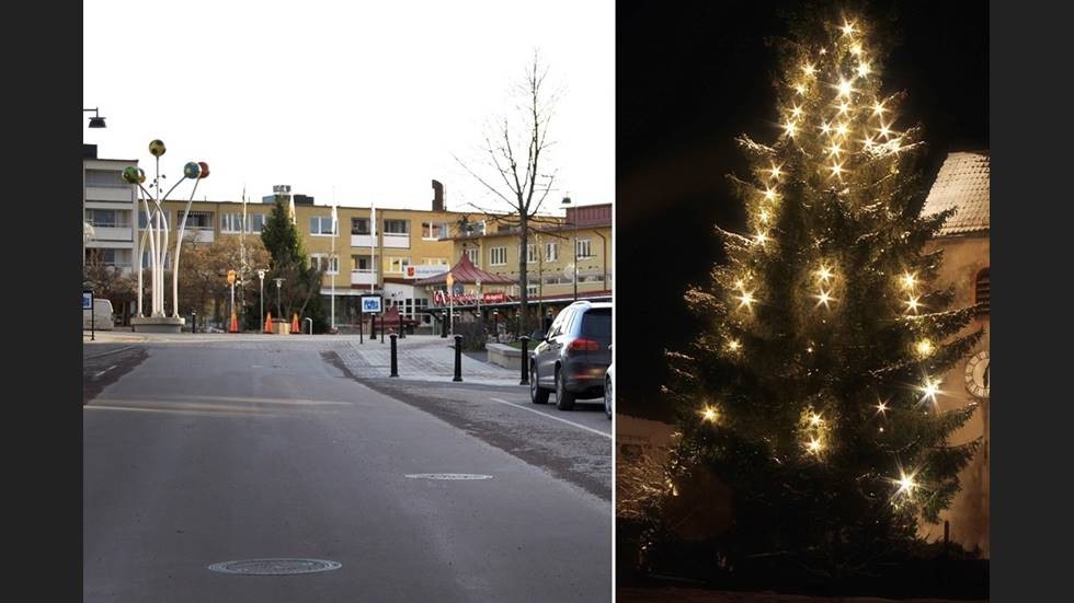Julgranen är på plats i Ödeshög. Det ska firas med julmusik och juldans.