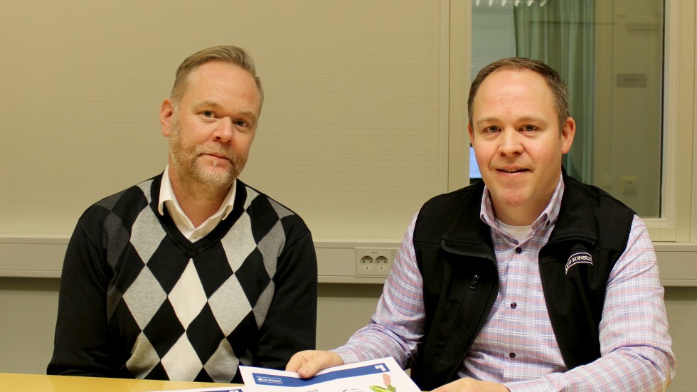 Snittfastigheten i Småland ligger på 50 hektar enligt Magnus Edmark (till vänster) och Magnus Christiansson på LRF Konsult i Vimmerby och Västervik.  