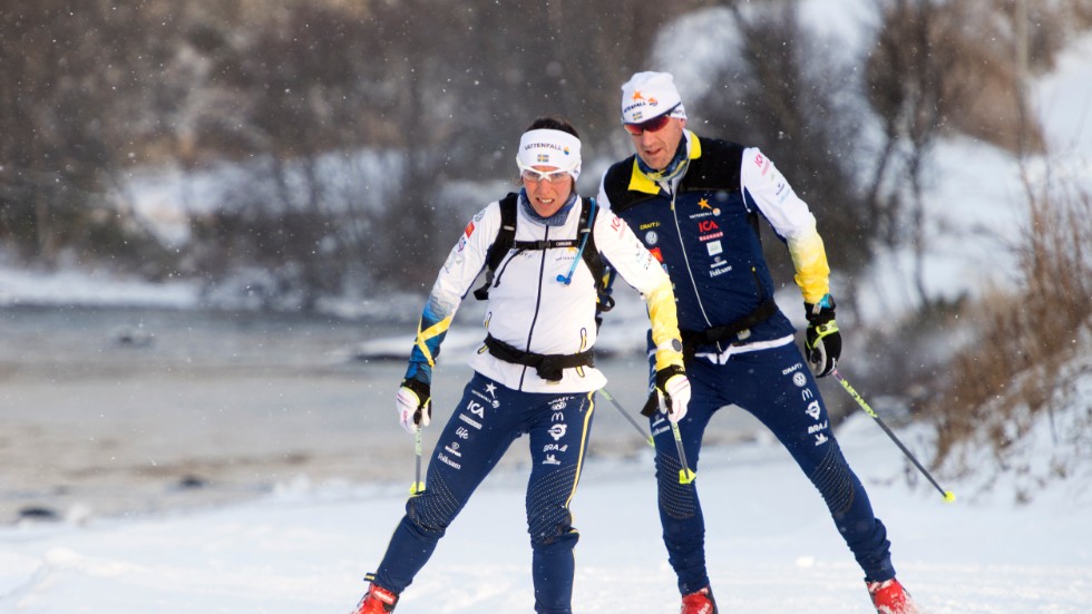 Charlotte Kalla och hennes tränare Magnus Ingesson.