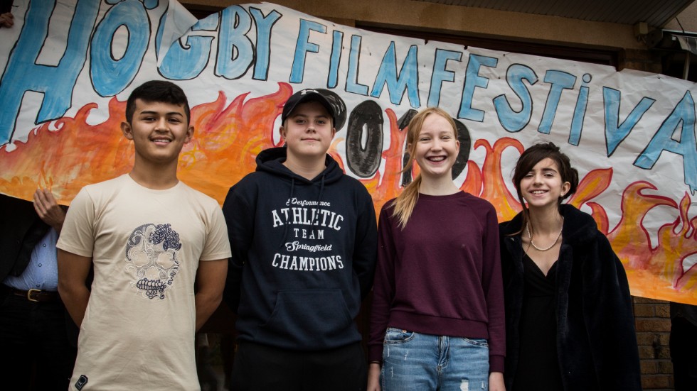 Alireza Bagheri, Melvin Eliasson, Matilda Thomasson och Elin Heras Sjöberg såg fram emot att få se skolkompisarnas filmer samt att få visa upp sina egna.