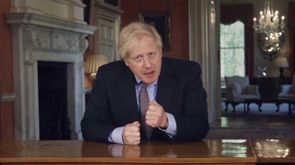 Storbritanniens premiärminister Boris Johnson under sitt tv-tal till nationen.