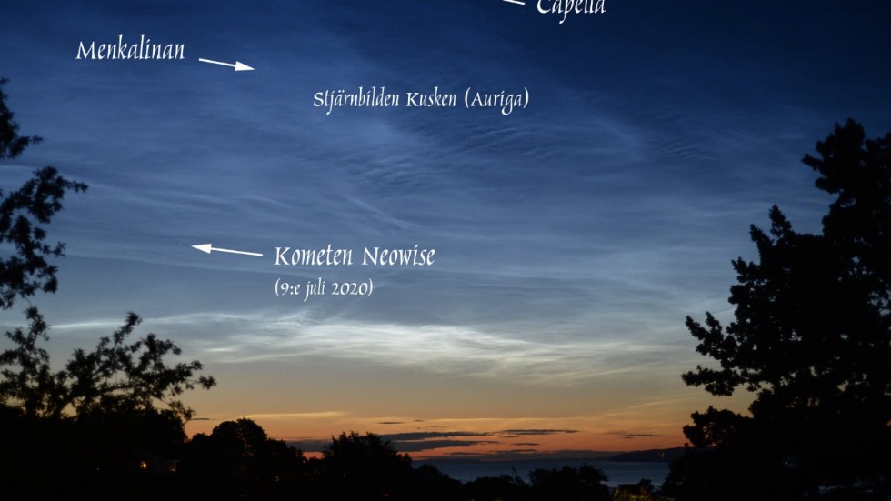 Kometen Newowise på himlen över Jönköping.