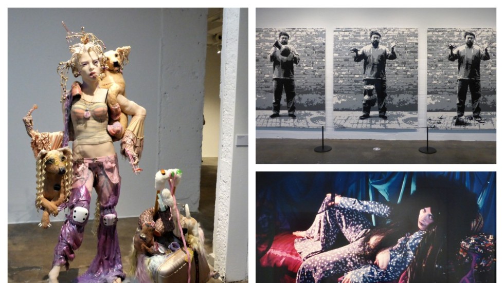 Cajsa von Zeipels utmanande verk "I'm taking the kids" (2019), den kinesiska konstnären Ai Weiweis triptyk av legobitar "Dropping a Han Dynasty Urn" (2016) och en av Cindy Shermans många förklädnader "Untitled" (1993)