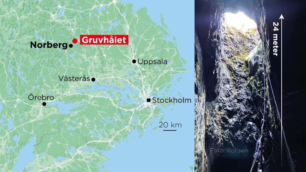 Kvinnan hittades den 21 april 2022 i ett gruvhål i ett nedlagt gruvområde utanför Norberg.