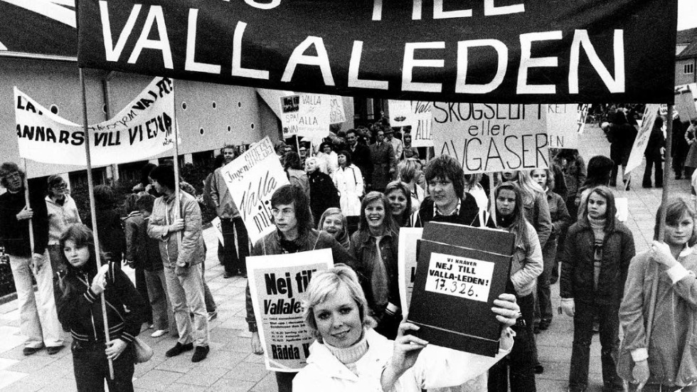 En av många demonstrationer på 70-talet mot den planerade trafikleden Vallaleden.