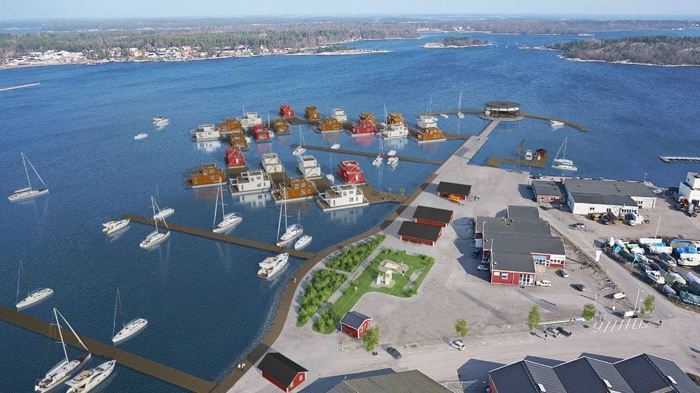 Den här illustrationen visar hur det är tänkt att se ut i Västervik där Aquavillorna ska ligga.